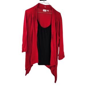 Kim Rogers Red Asymmetrical Hem Layered Top Womens Size 1X
